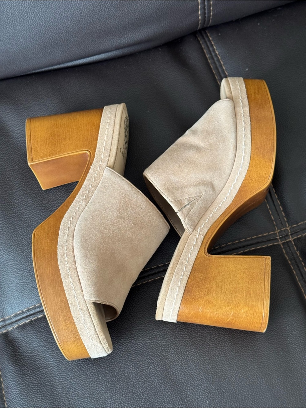 Vince Camuto Taupe Suede Platform Mule Sandals - Picture 3 of 5